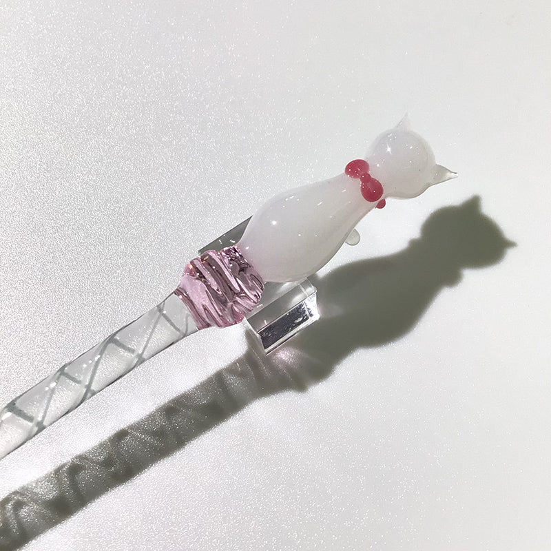 グラスカオリア, glasskaoria, にゃんこペン , ホワイト, white ,ガラスペン, cat, glass dip pen